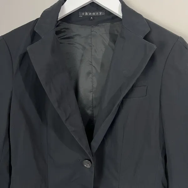 Theory Blazer Women's 6 Black Cotton Single Breasted Peak Lapel Classic Career‎ - Image 2
