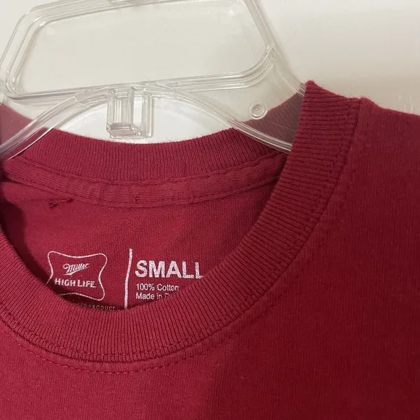 Miller High Life red embroidered crew neck short sleeve tshirt size small - Image 4