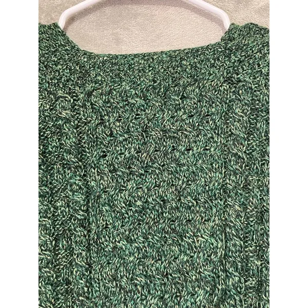 Vintage Irish 100% Wool Cardigan Green Cable Knit Button Front Sweater Medium - Image 4