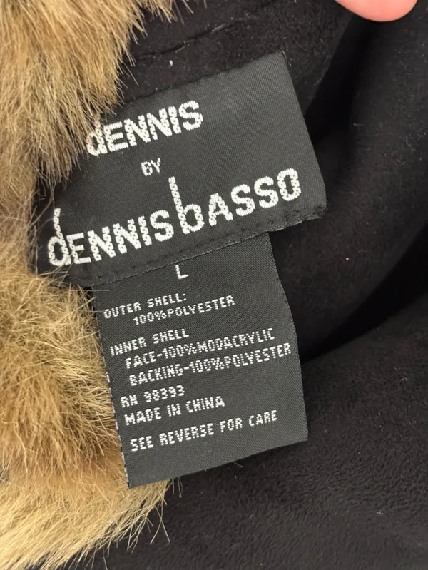 Vintage Dennis Basso Vegan Faux Fur Faux Suede Reversible Coat Black Tan -Size L - Image 6
