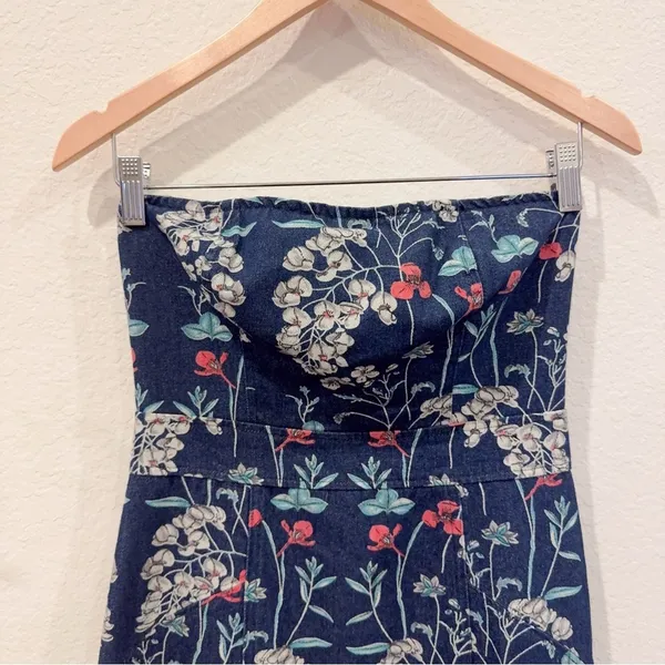 En Saison Opal Denim Floral Strapless Midi Dress Navy Blue Size Small NWT - Image 5