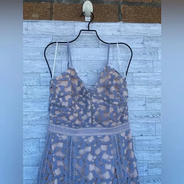 ELLIATT S Lilac Blue Lace Midi Dress Whimsigoth Cocktail Quiet Luxury - Image 4
