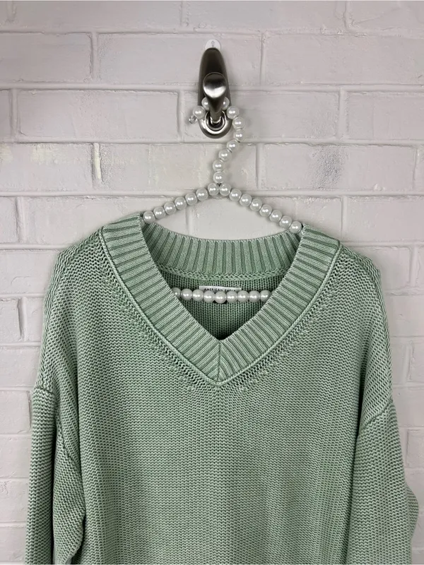 American Eagle Light Green Cotton Knit Sweater Size XS - Image 3