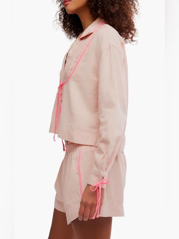 Free people close to home cotton flannel pajama set in neon peach $98 NWT. - Image 3