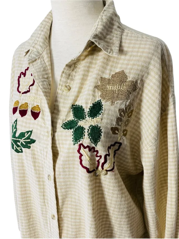 VINTAGE MAGGIE & MAX Embroidered Fall Leaves Shirt - Image 3