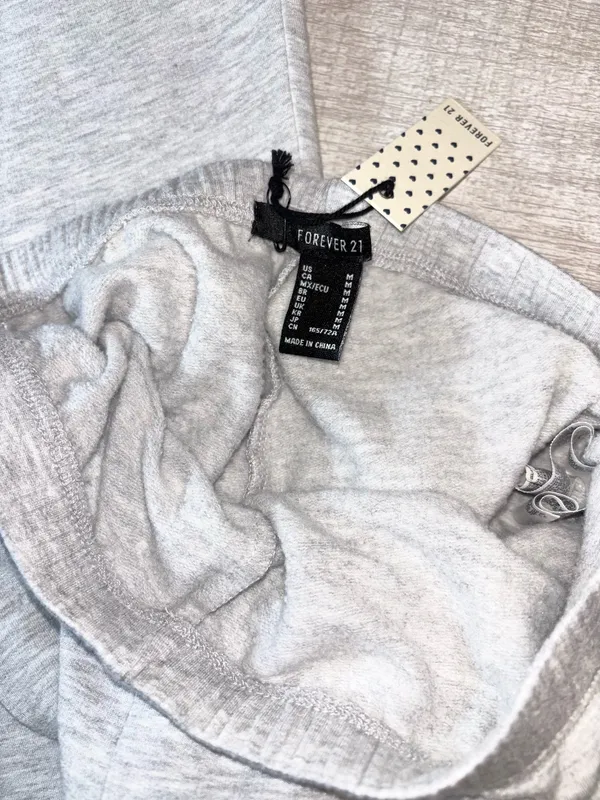 Forever 21 Raw cut flare fleece lined sweatpants Lounge Pant Light Gray M - Image 6