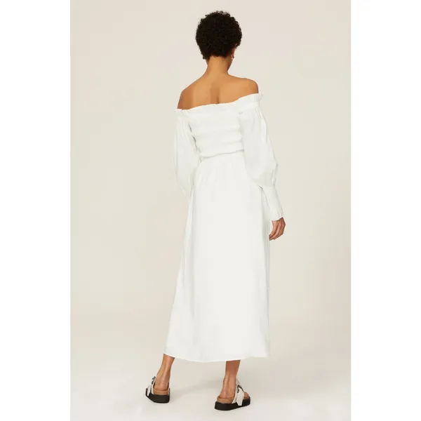 All Saints Lary White Linen Silk Shoulder Long Sleeve Slit Midi Dress Size 6 - Image 3