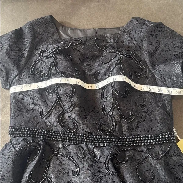 Women’s Black Satin & Lace Hi Low Prom Party Dress Beading Detail Size 18 NEW - Image 11