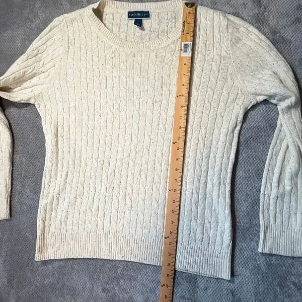 Karen Scott LRG Cream Cable Knit Crewneck Sweater Cotton Blend Speckled Academia - Image 9