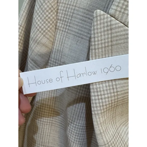 House of Harlow 1960 Plaid Cream & Tan Blazer Double Breasted Size Medium 90's - Image 8