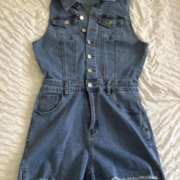 Unbranded Women's Blue and White Playsuit-romper - Image 2