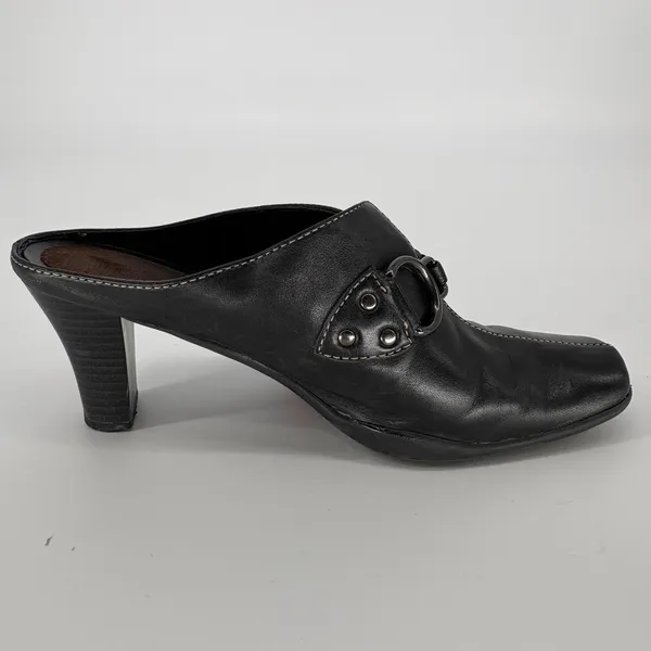 Aerosoles Cinch Worm‎ Heeled Mules 8M Black Leather Square Toe Buckle Slip On - Image 3