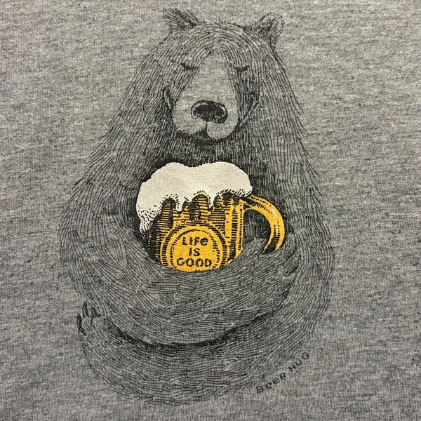 Life is Good- Beer Hug Bear Graphic Grey Long Sleeved Crusher Tee- Size Small - Image 4