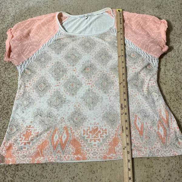 Miss‎ Me Womens L Peach Boho Medallion Print Swiss Dot Short Sleeve Top MT1162S - Image 2