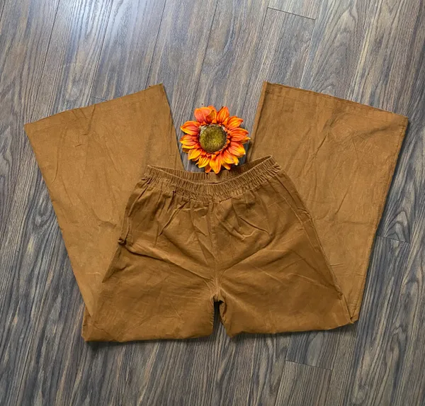 Coco Bianco Brown Wide Leg Corduroy Elastic Banded Pants | SMALL - Image 4