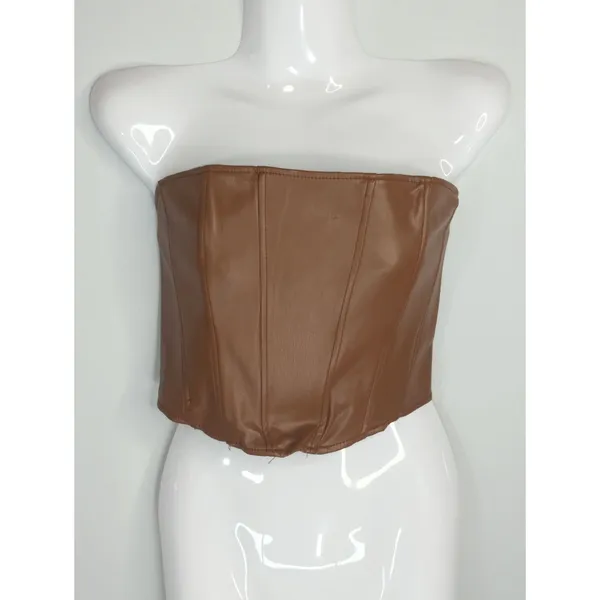 Zara Brown Corset Faux Leather Bustier Tube Chic‎ Women's Small Coastal Cowgirl - Image 2