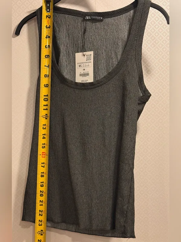 NWT Zara Black Sheer Ribbed Scoop Summer Lightweight Tank Size M - Image 6