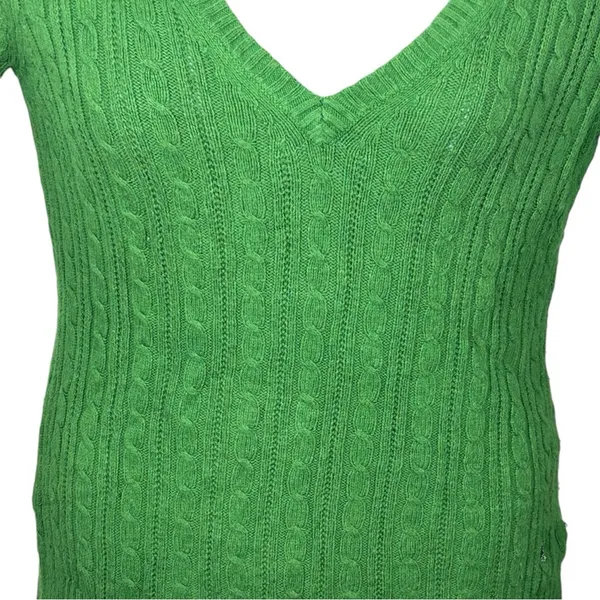 Vintage American Eagle Kelly Green Cable Knit V-Neck Sweater Large Y2K - Image 5