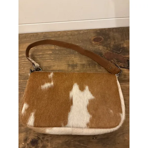 Free People Cowhide Leather Shoulder‎ Baguette Purse Brown White - Image 6