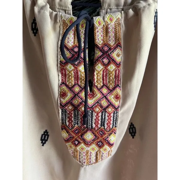 Esley Embroidered Tan Aztec Style Womens Sleeveless Top, Size Large - Image 5