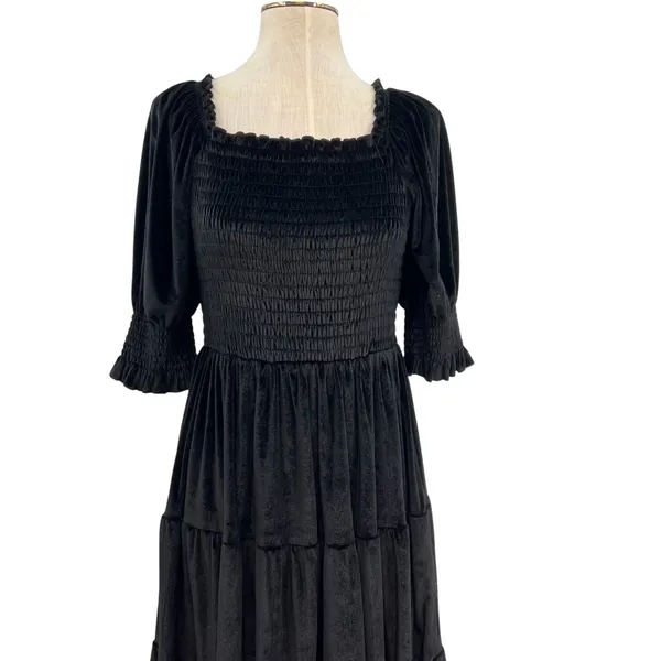 Baltic Born Bliss Smocked Velvet Dress Mini Tiered‎ Black Size Medium - Image 4