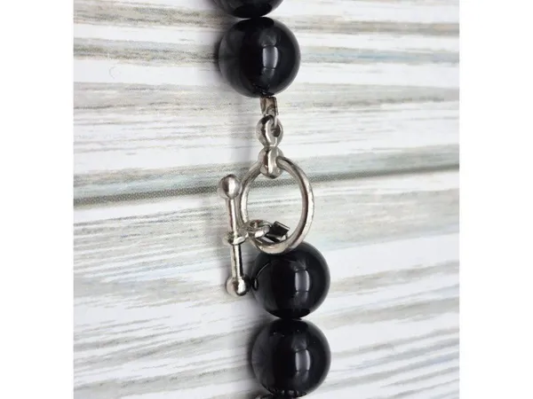 Artisan Black Green Bead & Faux Paper Bead Collar Teardrop Pendant Necklace 16" - Image 10