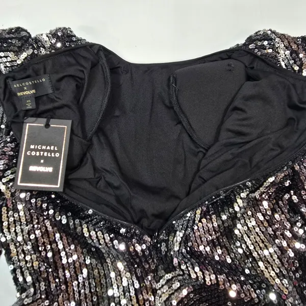 Michael Costello Leanne Mini Dress in Metallic Silver XS - Image 11