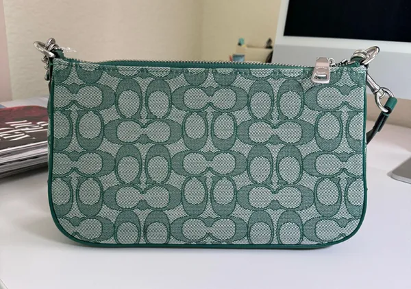 Coach C8306 Lonnie Baguette In Signature Jacquard & Leather Green - Image 4