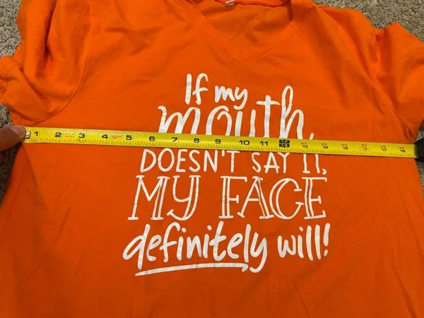 Graphic V-Neck Tee - Orange with White Script woman size M - Image 6