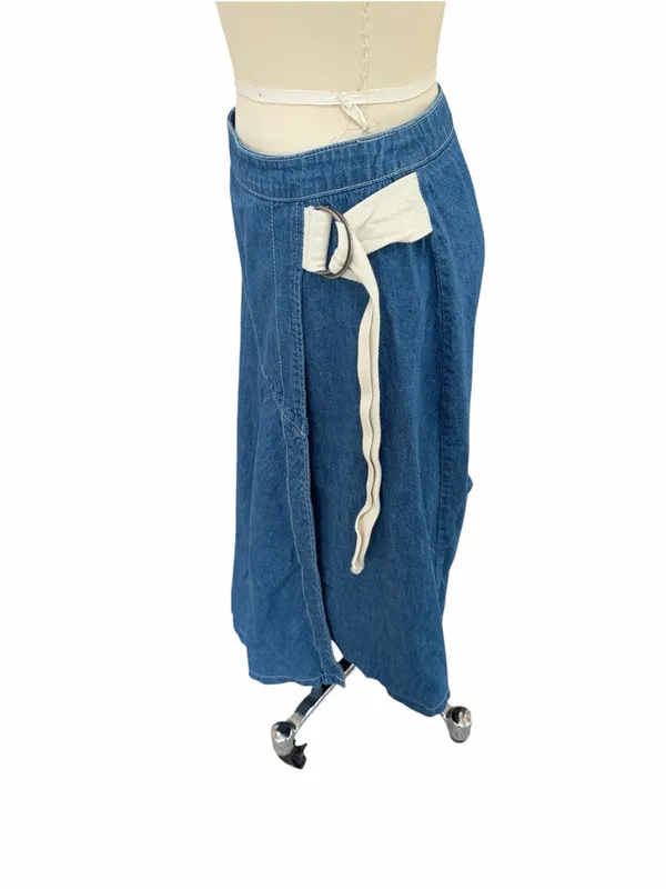 Pilcro Blue Denim Asymmetrical Wrap Skirt with Cream Side Tie size 6 - Image 3
