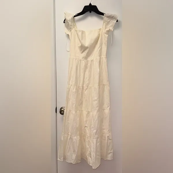 NWOT Reformation Derek Off The Shoulder Tiered Midi white Dress sz 6 - Image 5