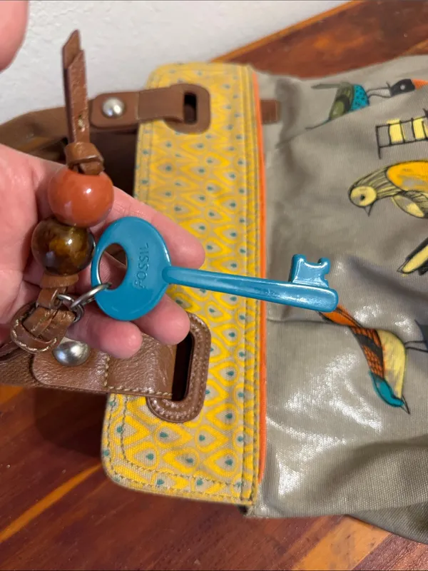 FOSSIL Key-Per Coated Canvas Tote Shoulder Bag Purse City Birds Vacation Cottage - Image 3