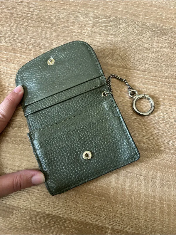 Card Wallet with Key Ring - Olive Green & Brown - Image 3