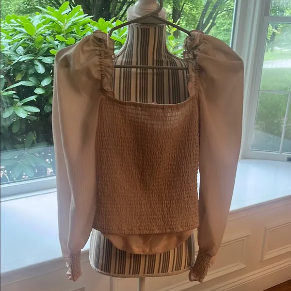 Astr Brown Ruched Long Sleeve Blouse - Image 3
