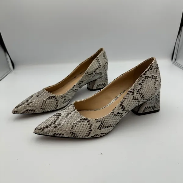 Franco Sarto Snakeskin Pointed Toe Block Heel‎ Pumps Women's 6M Beige Neutral - Image 2