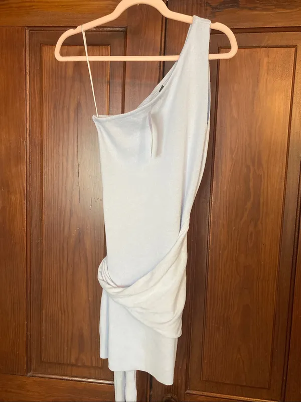 wild fable One-Shoulder Light Blue Knit Bodycon Mini Dress with Side Tie - Image 3
