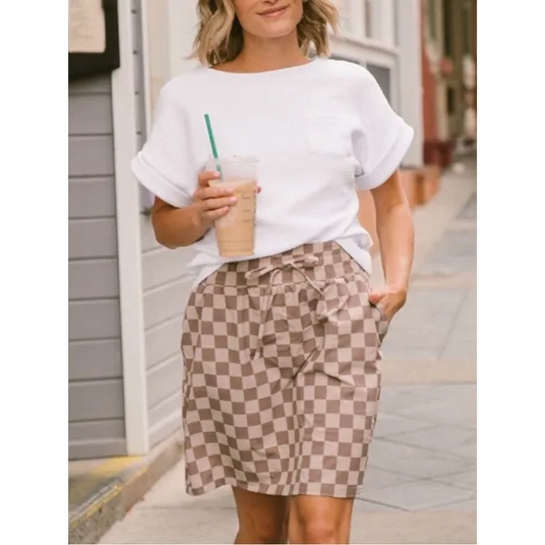 NWT Albion Cher Skirt Medium Brown Checkers Jetsetter Travel Performance Stretch - Image 10