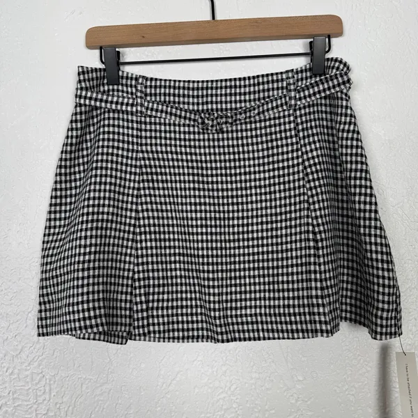 Reformation Rory Gingham Linen Pleated Mini Skirt Black/ White Size 6 NWT - Image 2