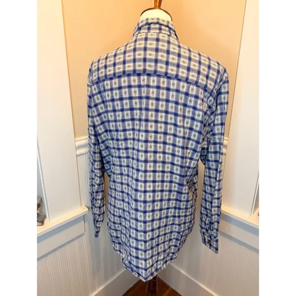 Woolrich Blue Geometric Plaid Button Down Shirt Large Coastal Cowgirl XL‎ - Image 3