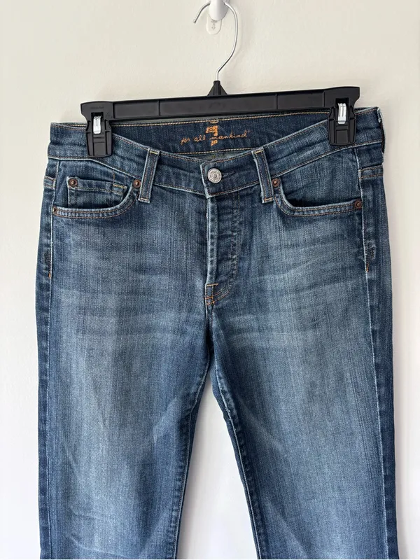 7 For All Mankind Boycut Jeans Boyfriend Fit Bootcut Straight Leg Medium Wash - Image 2
