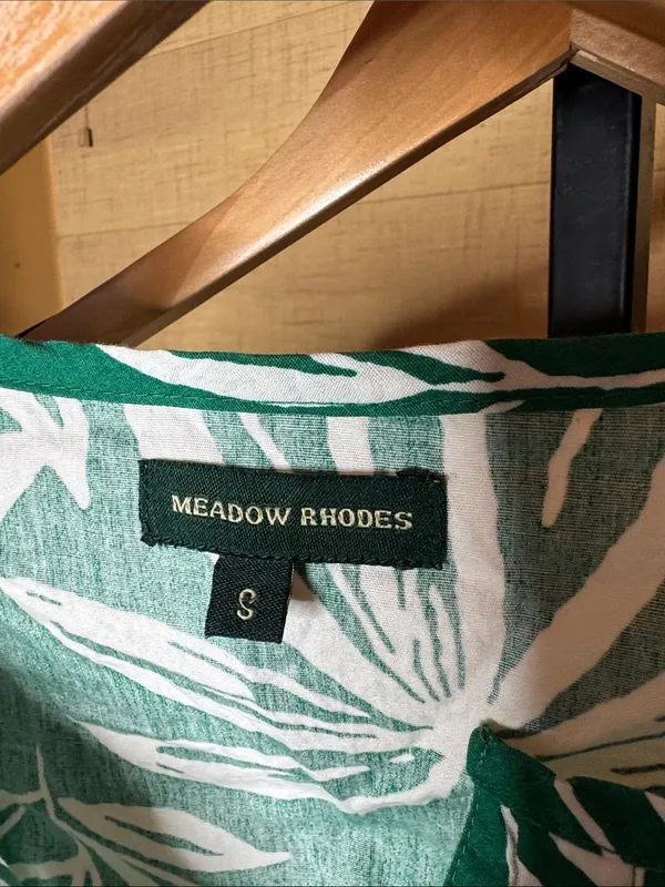 Meadow Rhodes Green White Tropical Leaf Cotton Midi Dress Size Small - Image 3