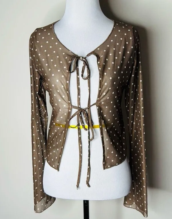 Motel Rocks Araceli Brown Polka Dot Tie-Front Top - Image 2