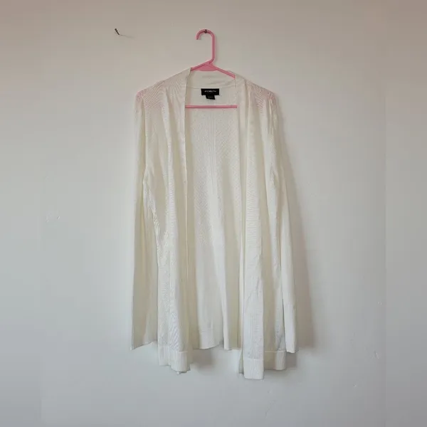 Liz Claiborne Career Longline Cardigan Sweater White Cozy Knit Loungewear Large - Image 5