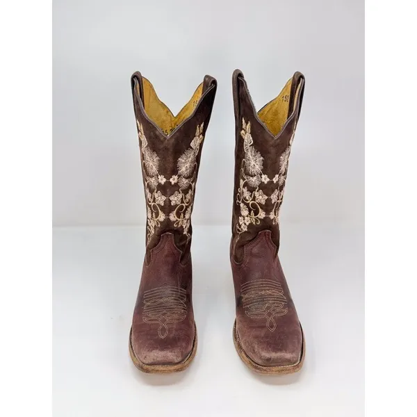 Toro Moro Womens Western Boots Brown Leather Floral Square Cowgirl Rodeo US 4.5 - Image 2
