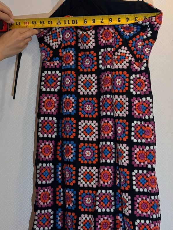 Anthropologie Granny Square Black Multi Crochet-Pattern Midi Dress Embroidered - Image 7