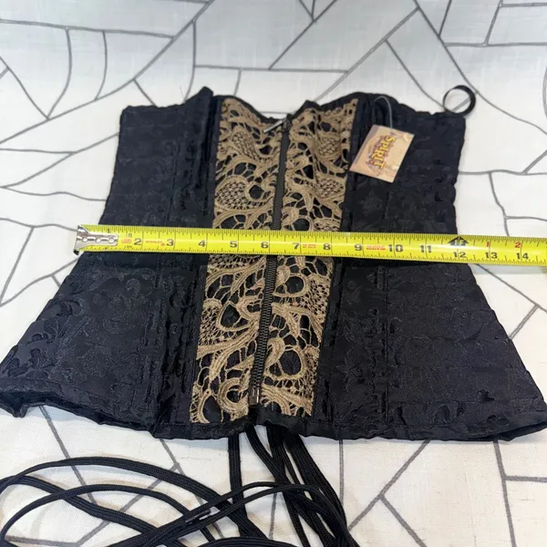 Spirit Halloween Corset Top One Size Black Gold Lace Up Steampunk Gothic New - Image 3