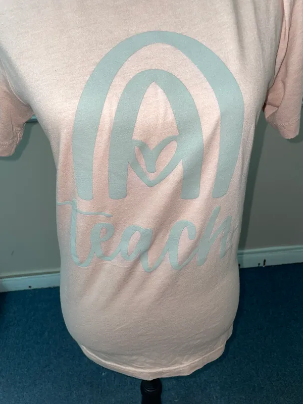 Teacher Rainbow Short Sleeve Bella + Canvas- Light Pink - Image 2