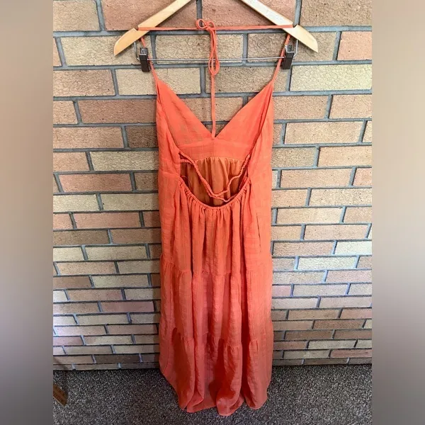 NWT Aqua Womens Orange V-Neck Long Sleeveless Halter Maxi Dress Size Large - Image 3