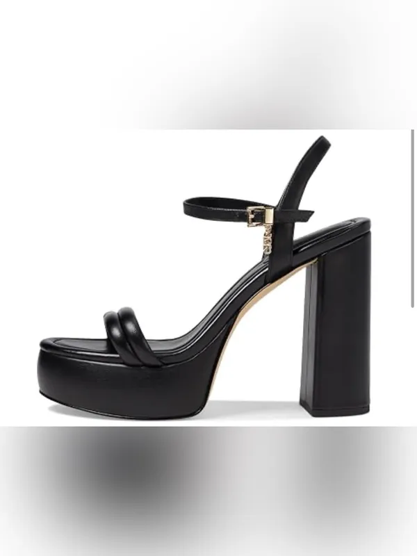 Michael Kors Black Laci Platform Block Heel Sandals with Gold Buckle - Image 3