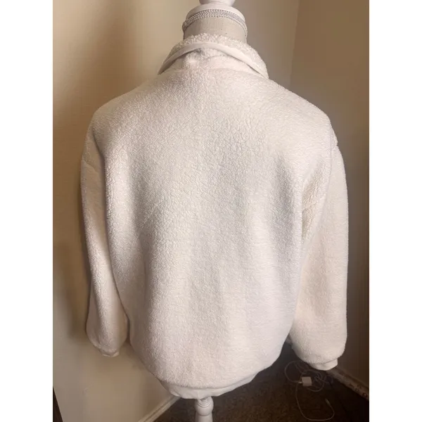 Peach White Sherpa Fleece Full Zip Jacket Womens Size Medium Mesh Lined Cream - Image 3